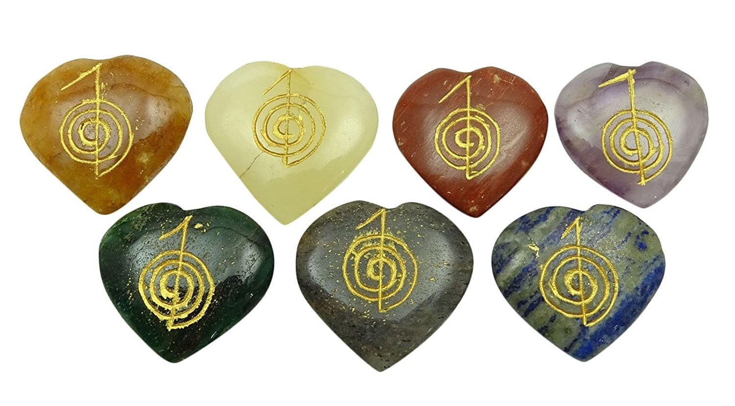 Harmonize Set Of 7 Multistone Chakra Balancing Therapy Heart Shape Reiki Healing Crystal Spiritual Gift Energy