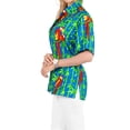 thumbnail image 4 of HAPPY BAY Hawaiian Shirts Womens Casual Summer Beach Party Blouse Shirt V Neck Blouses Button up Short Sleeve Tropical Vacation Dress Shirts for Women M Parrot Leaf, Blue, 4 of 6