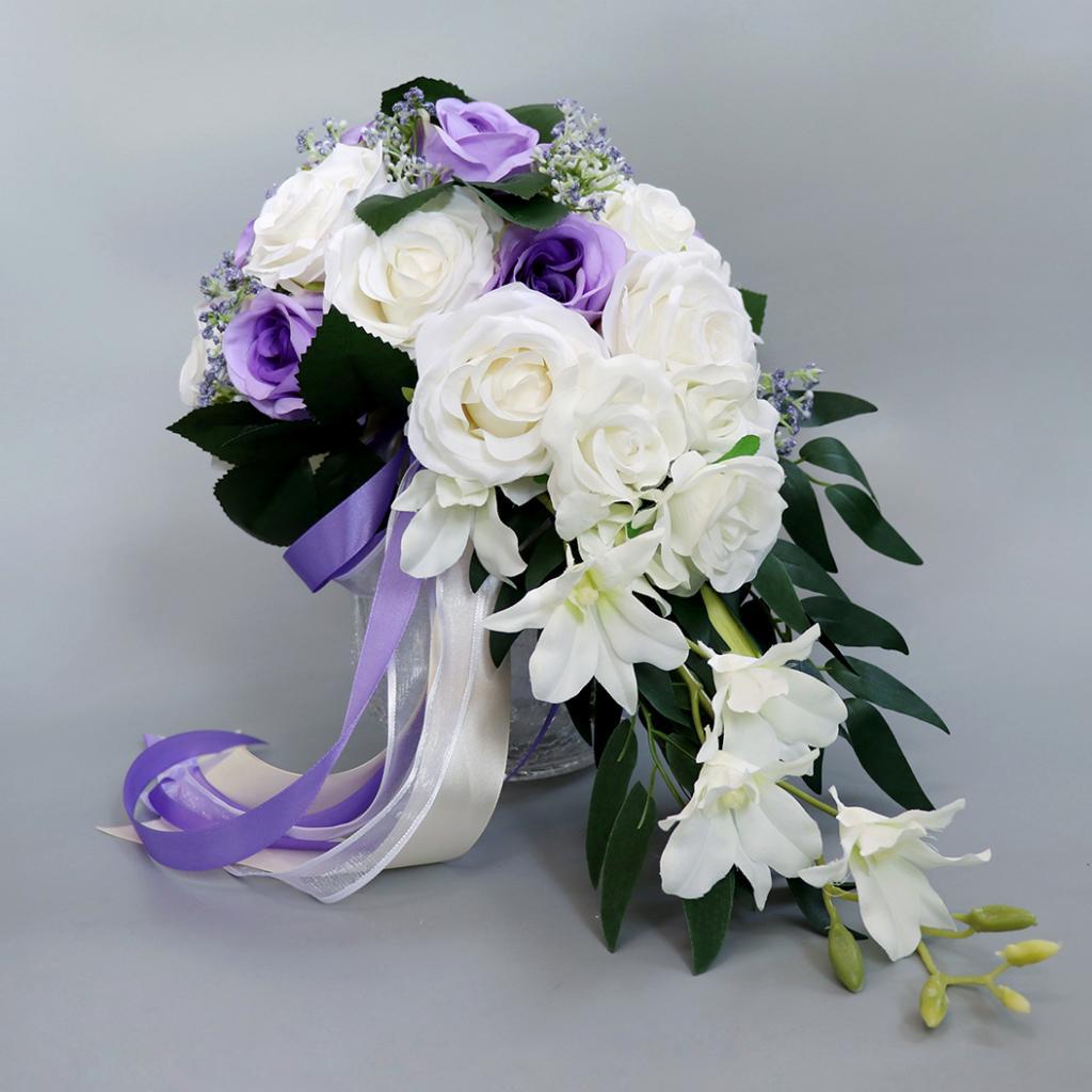 Wedding Bride Bridal Waterfall Artificial Hand Rose Flower , White