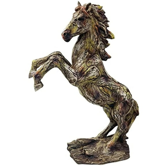 Urbalabs Carved Wood Look Horse 11 Inch Wild Stallion Statues and Sculptures Horses Ponies Cabin Statue Wood Finish Cabin Home Western Patriotic Decor USA Freedom Flag Deer Sculptures Figurines