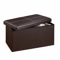 Zimtown Folding Storage Organizer Cuboid Ottoman Seat Stool Box Footstool Brown Furniture
