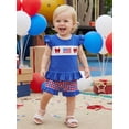 thumbnail image 6 of BemeyourBBs Toddler Baby Girls 4th of July Outfit Patriot Independent Day Clothes Fly Sleeve Embroidery American Flag Bow T Shirt Tops with Plaid Shorts Set Toddler Baby Girl Summer Outfit, 6 of 9