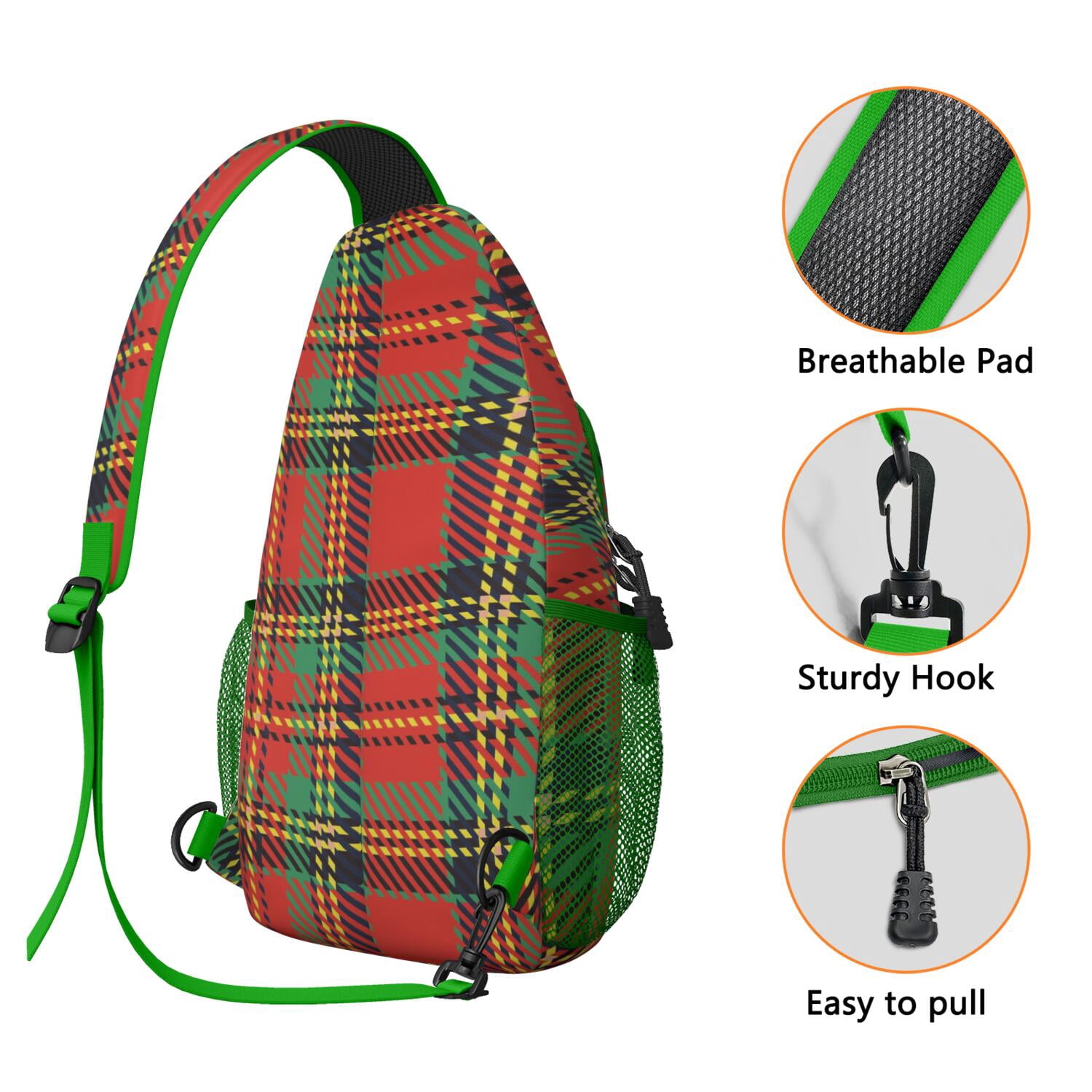 Farmhouse Plaid Print Shoulder Backpack - Buffalo Checkered Sling Bag with Mesh Sides & Organized Pockets - Versatile Wear for Men & Women on Outdoor Adventures