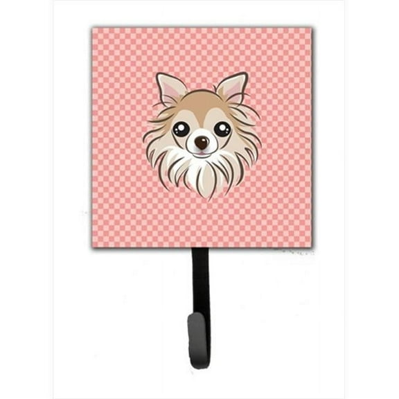 Checkerboard Pink Chihuahua Leash Or Key Holder, 4.25 W x 7 H In.