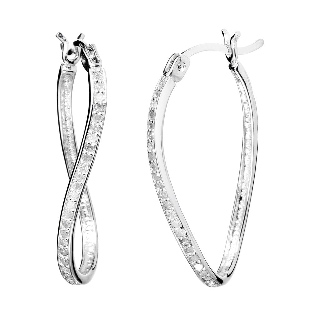 Finecraft 1 cttw Diamond Wide Hoop Earrings in Sterling Silver