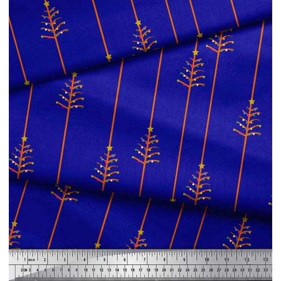 Soimoi Blue Moss Georgette Fabric Dot,Star & Stripe Printed Craft Fabric by the Yard 42 Inch Wide
