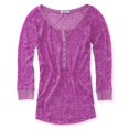 thumbnail image 1 of Aeropostale Sheer Damask Henley Shirt, Púrpura, Grande para Mujer Aeropostale henley, 1 of 2