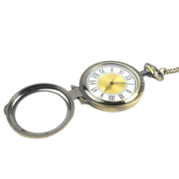 Antique Pocket Watch Magnifying Glass Cover Roman Numerals Quartz Single Sided Retro Timepiece for Men Women Gift