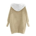 thumbnail image 4 of Women Solid Color Coat Warm Winter Overcoat Fluffy Jacket Button Down Overcoat Windproof Outer Coat Long Sleeve Cardigan, 4 of 6