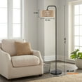 thumbnail image 6 of PARTPHONER 68” Farmhouse Remote Control Black Floor Lamp with Natural Cylindrical Woven Shades, 6 of 7