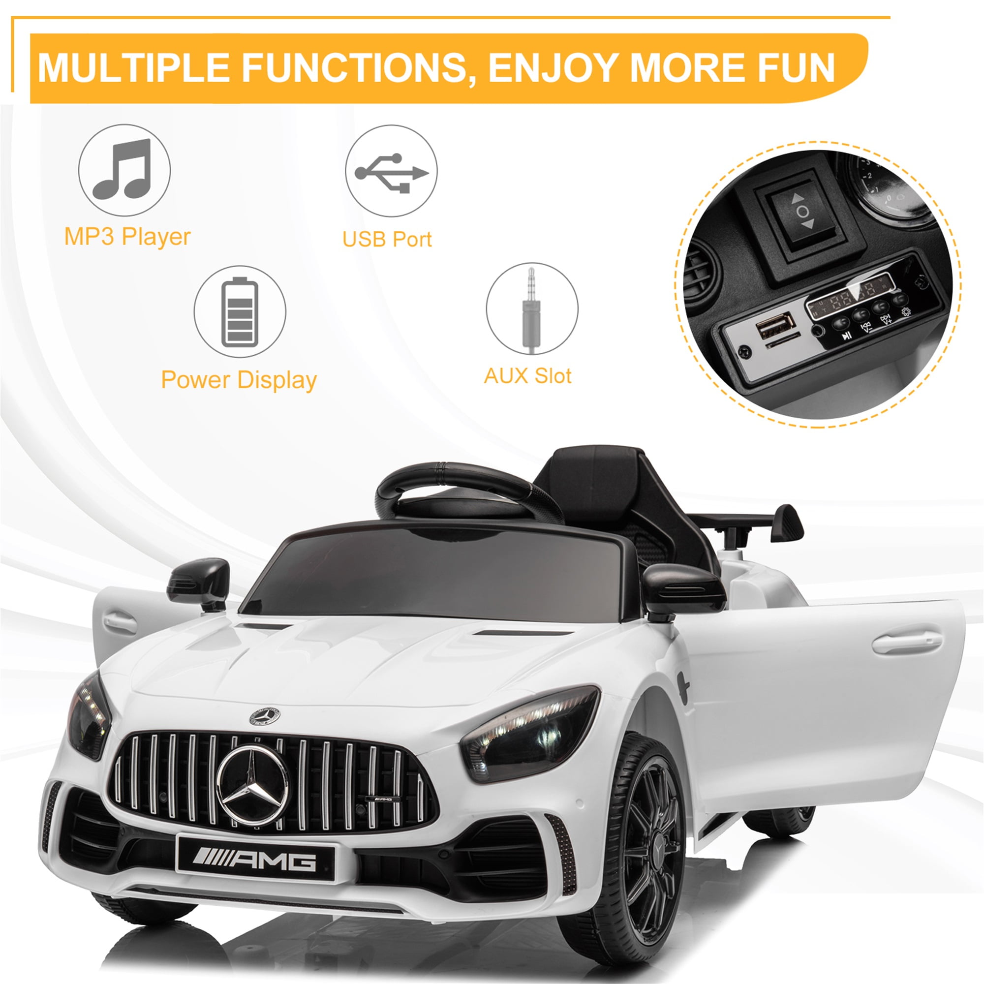 CIPACHO Electric Cars for Kids, 12V Battery Powered Ride On Car with Remote Control, LED Lights, MP3 Player, 3 Speeds, Best Gift for Boy, Girls, White