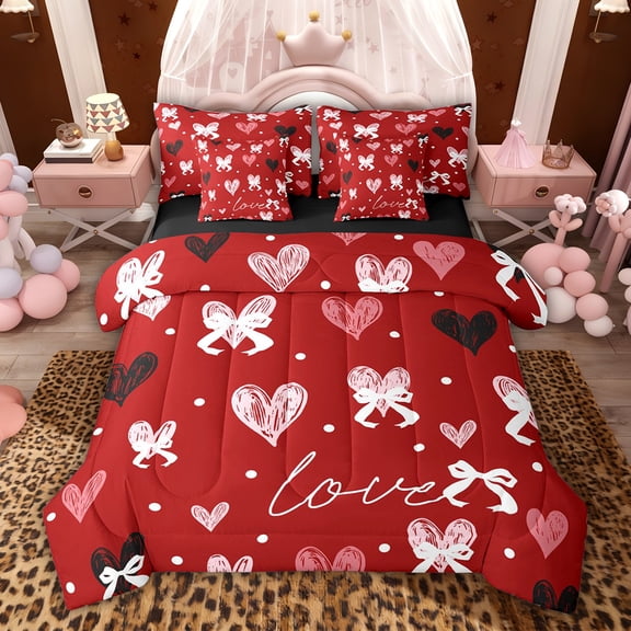Castle Fairy Cute Bow Love Heart Twin Bedding Sets,Black Red Bedding Comforter Set