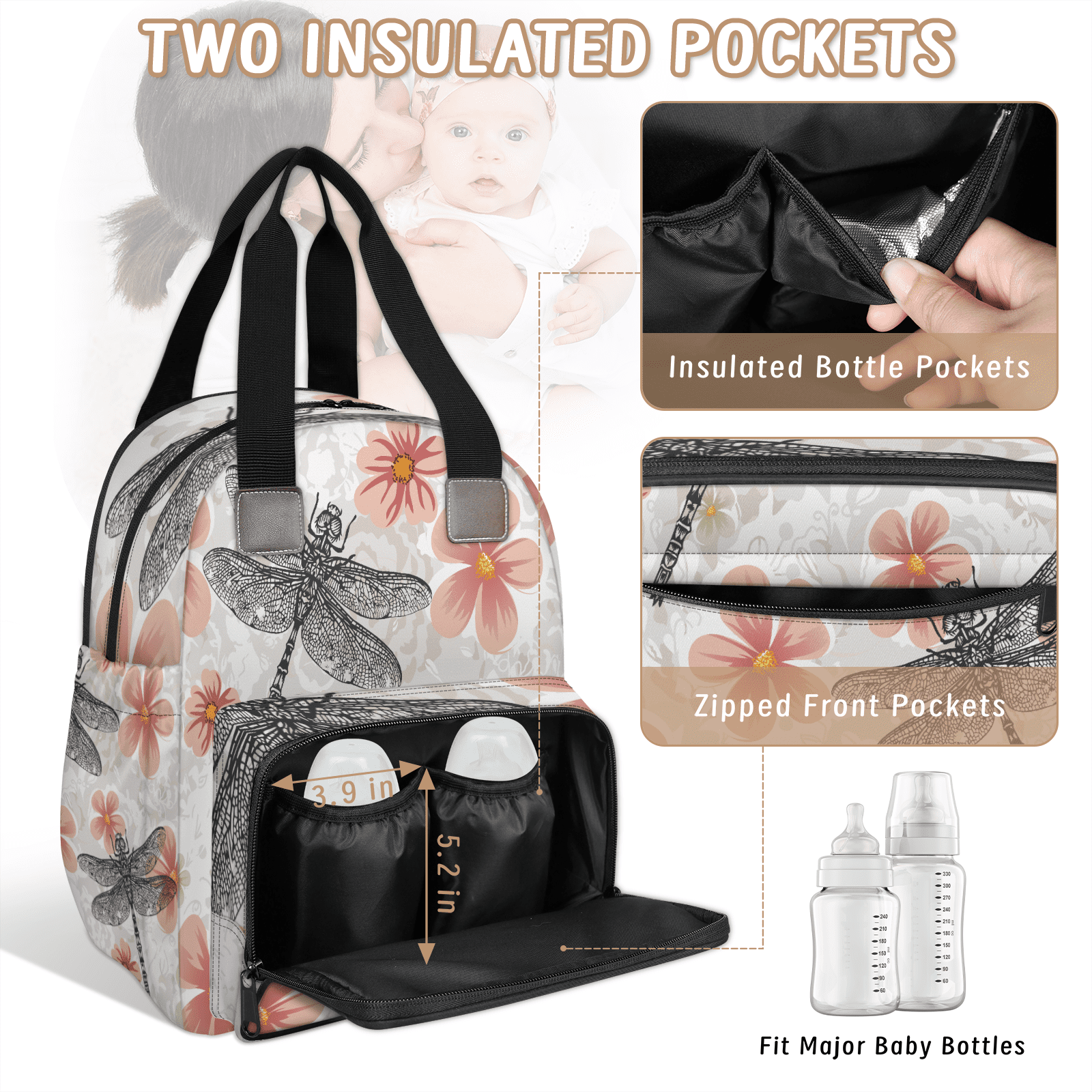 Diaper Bag Backpack,Multifunction Baby Travel Bag with USB Charging Port,Insulated Pocket,Stroller Straps,Maternity Backpack
