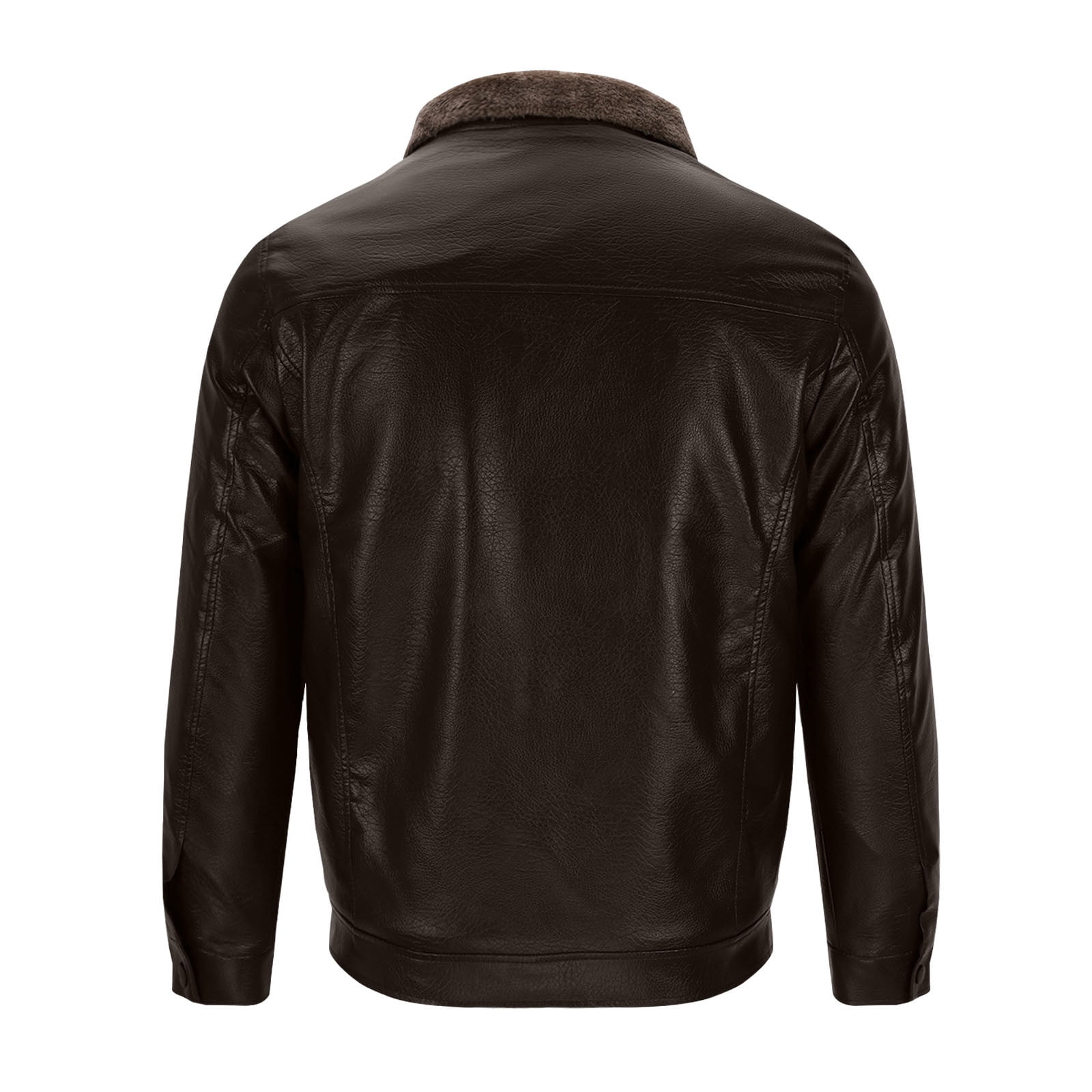 HOOMEUMY Men's Faux Leather Jacket Winter Warm Fleece Lined Zipper Turndown Collar Motorcycle Jacket with Pockets Brown XL