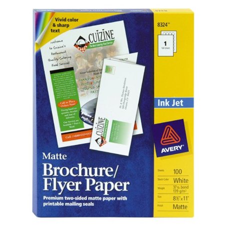 Avery Brochure/flyer Paper - For Inkjet Print - Letter - 8.50" X 11" - Matte - 100 / Box - White (AVE8324)