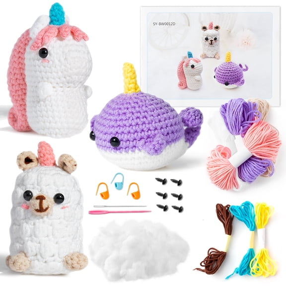 Belanttega Unicorn Cotton Thread Crochet 20 Piece Set DIY Hand-Knitted Material Pack Rainbow Cotton Needle Thread Craft Kit Adult Beginner Handicraft Creative Gift Instruction Manual Video Tutorial