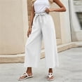 thumbnail image 3 of Ohufall Womens Solid Color Pants Elastic Waist Drawstring Pant Fashion Wide Leg Breathable Comfort Casual Pants, 3 of 6