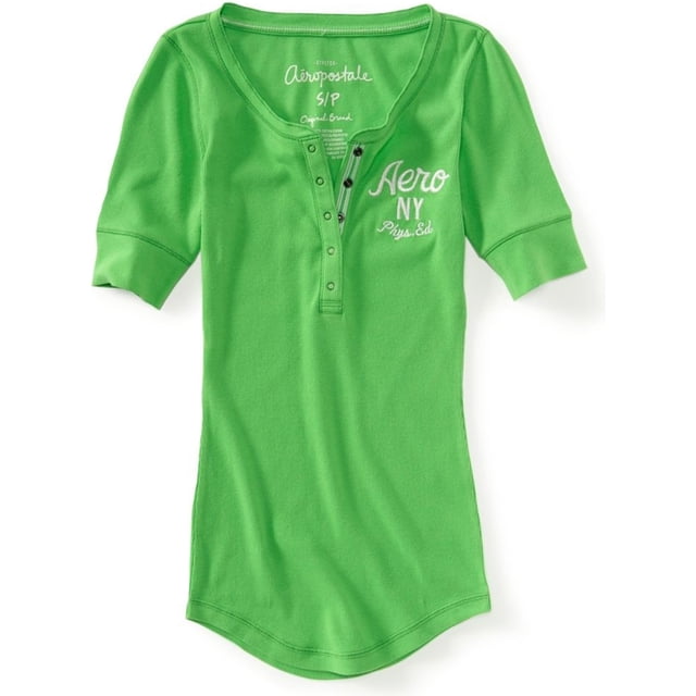 Aeropostale Womens Solid Henley Shirt, Verde, Grande Aeropostale henley