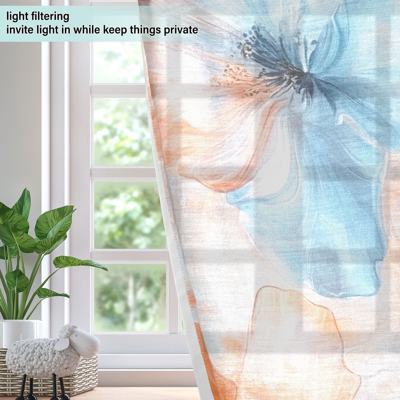 Orange Blue Flowers Blackout Curtains 63 inch Length 2 Panels Window Decoration Curtains for Bedroom Living Room