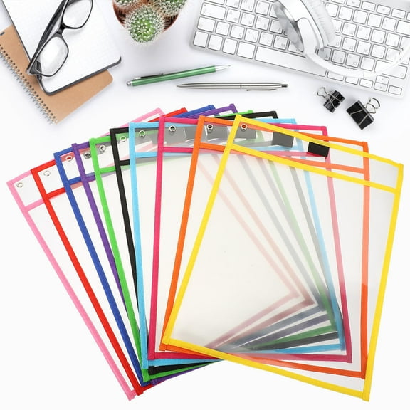 Worgeous Reusable Dry Erase Pockets for Storage with PVC Material Assorted Color Portable Sheet Protectors 10 Pieces