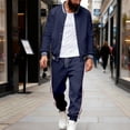 thumbnail image 2 of Men’s Two Piece Tracksuit Set Casual Bomber Jacket and Jogger Pants with Striped Print Athletic Style Outfit, 2 of 7