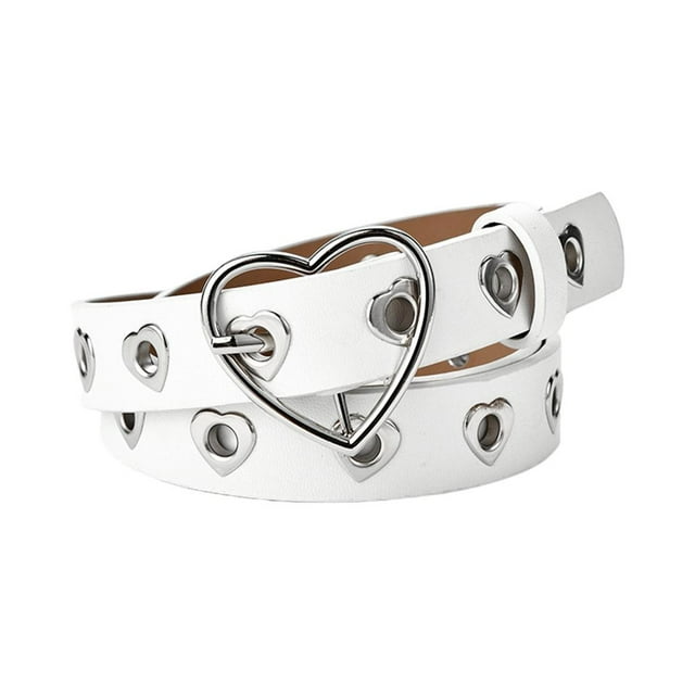 Cinturón de piel sintética suave para mujer, con hebilla de metal en forma de corazón, combinable con todo. Corazón blanco B 106x23cm