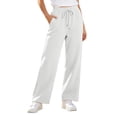 thumbnail image 3 of Diufon White Sweatpants for Women Baggy Drawstring High Waist Fleece-lined Pants Fall Winter Warm Pants with Pockets, 3 of 7