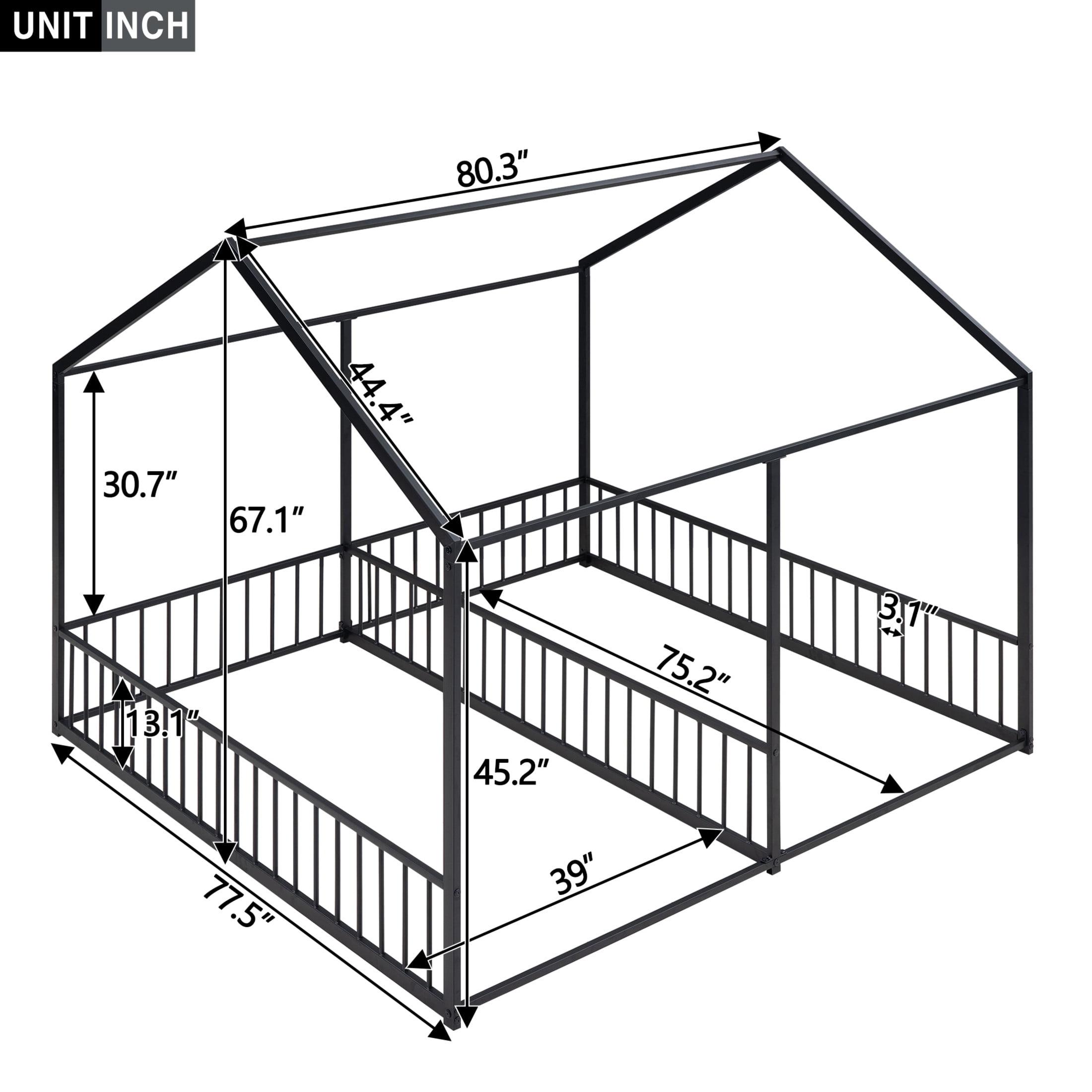 Noble House Twin Shared Metal House Bed, 2-in-1 Side-by-Side Platform Frame, Space Saving Design for Twins, Black
