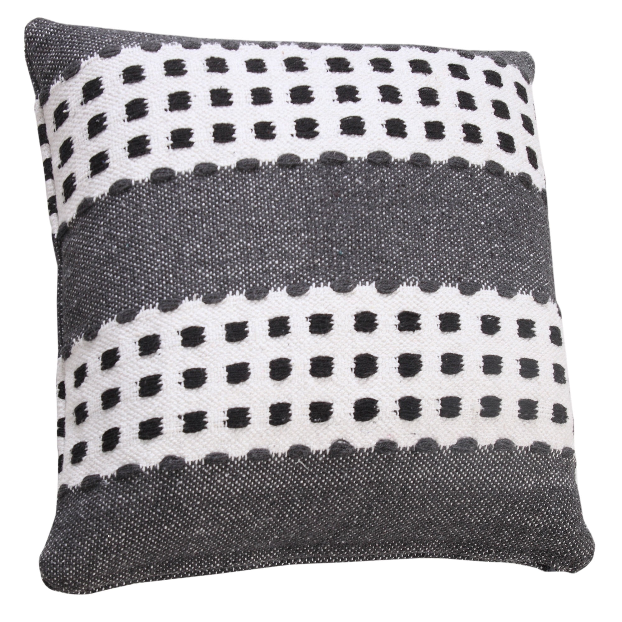Laddha Home Designs Handwoven Dotted Cotton Throw Pillow Cover - 20" - Gray and White