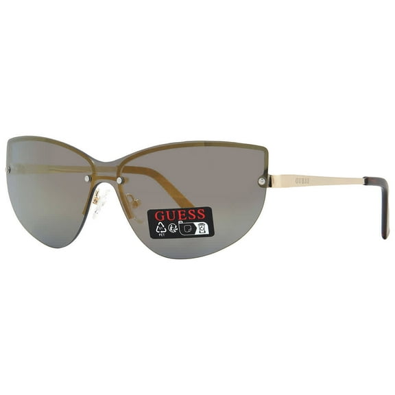 Guess Sunglass Mens Gold Metal Shield, Blue Mirror Lens GO00007. 32X