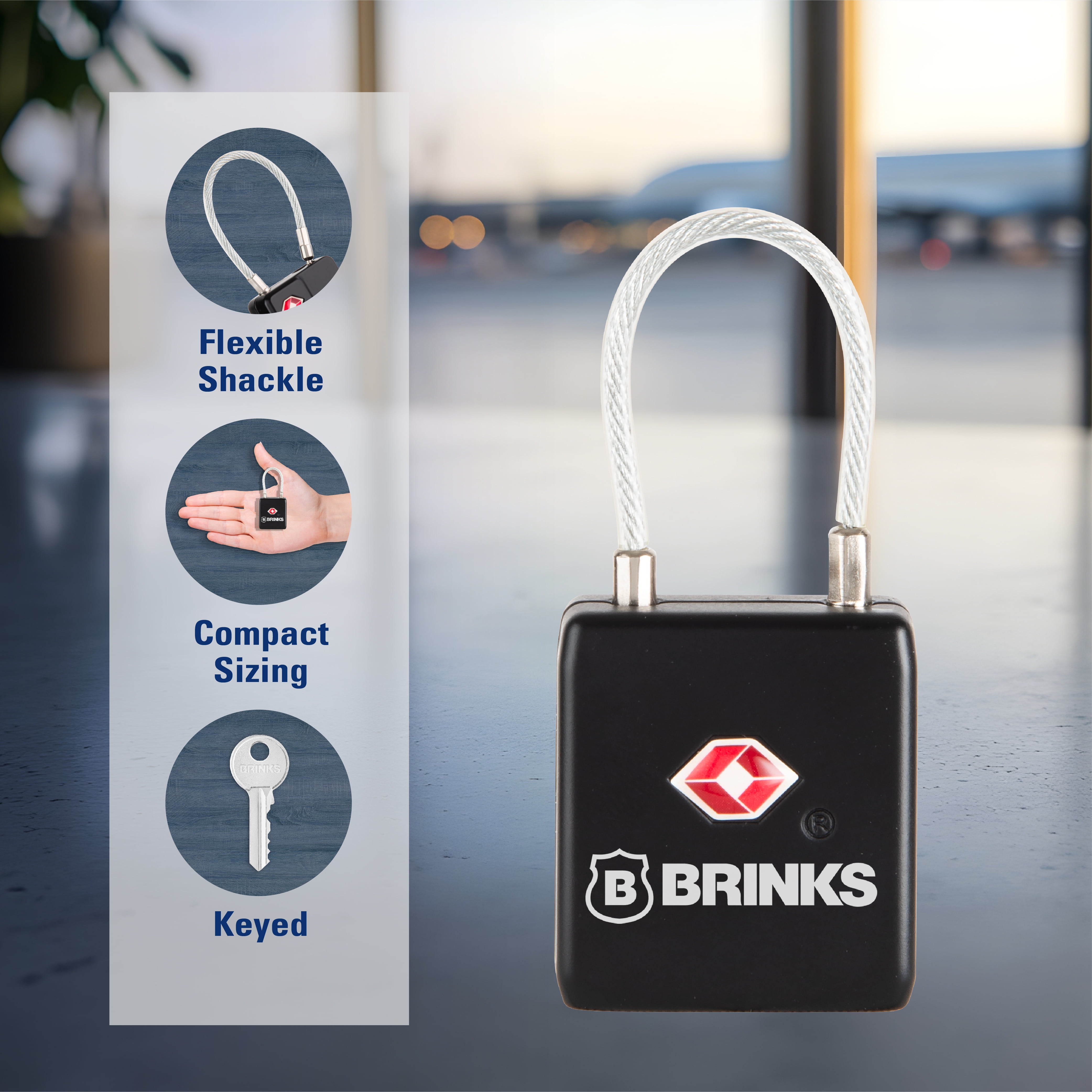 (3 pack) Brinks 28mm, TSA Luggage Padlock with a 1in Steel Cable Shackle