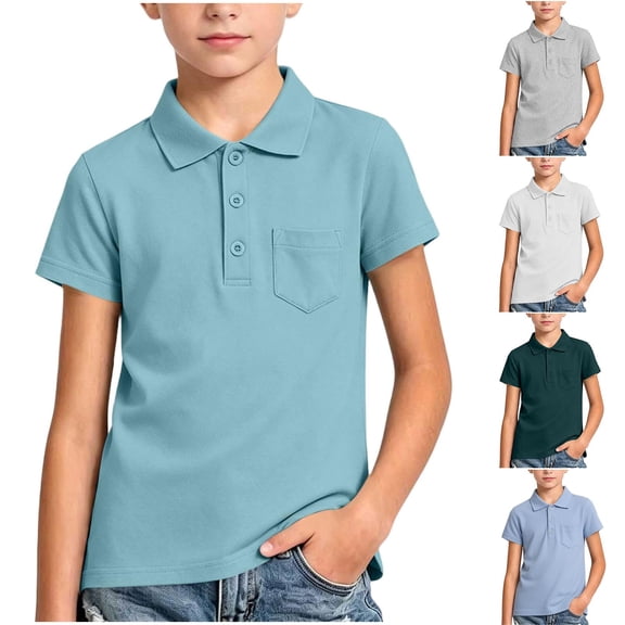 SDNall Boys Short Sleeve Polos, Solid Performance Polo Shirts, Boys' Collar Polo Tops for School Uniform Golf Travel Everyday Wear 1-15 Years