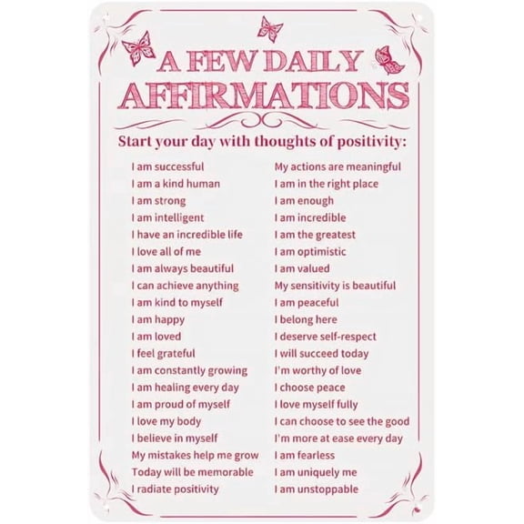 Manyige c A Few Daily Affirmations Metal Sign - Pink Room Decor for Women, Aesthetic Wall Art For Wall Home, Girls Room, Bedroom, Patio, Gifts for Women, 8x12 Inches