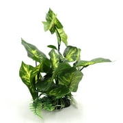 Green Plastic Terrarium Tank Leaves Plant Decorative Ornament w/ Resin Base
