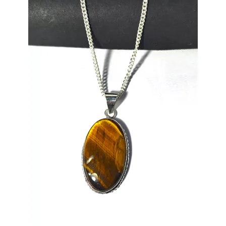 ROYALGEMSTONE Tiger's Eye Oval Pendant Necklace, Sterling Silver Chain, Natural Stone, Amber