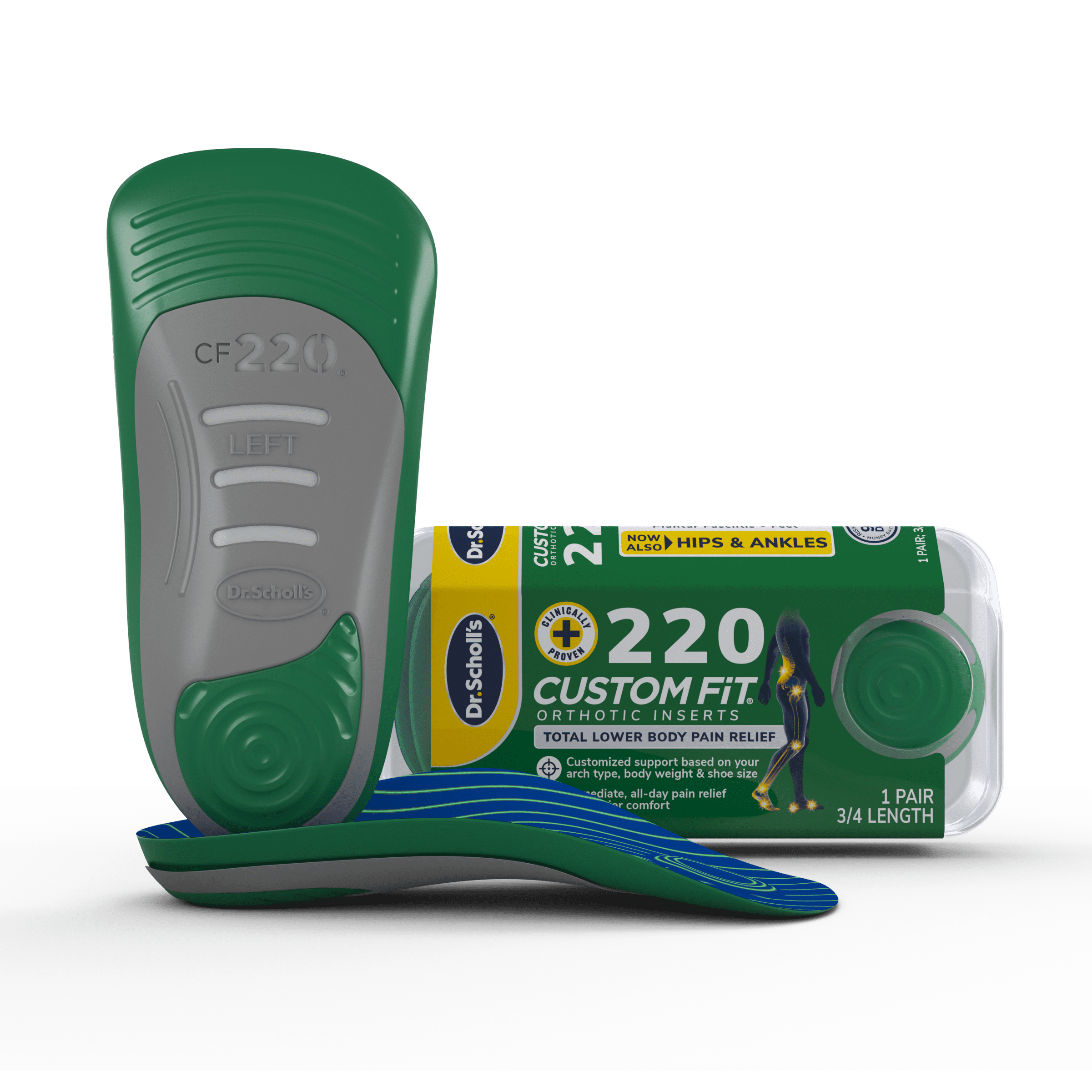 (2 pack) Dr. Scholl’s® Custom Fit® Foot Orthotics 3/4 Length Inserts, CF 220, All-Day Pain Relief for Feet