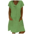 thumbnail image 1 of Robes pour Femmes Liquidation Femmes Manches Courtes Col en V Décontracté Chaud Vacances Couleur Unie Mini Robe Droite Coton Lin Robe T-Shirt Printemps Été Robes pour Femmes, 1 of 6