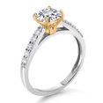 thumbnail image 3 of Gem Stone King 10K White Gold Ring with Yellow Gold Prongs Lab Grown Diamond Set with Forever One (GHI, Size 6) Cushion Moissanite from Charles & Colvard (2.60 Cttw, Size 6), 3 of 5