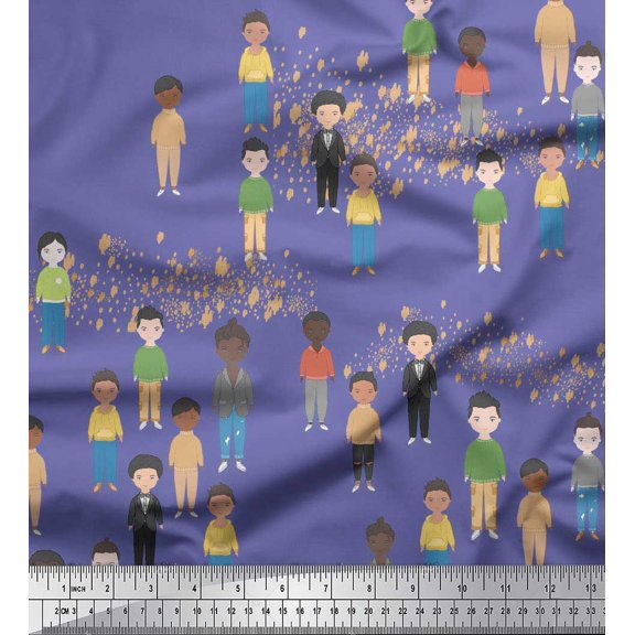 Soimoi Purple Velvet Fabric Human Group Decor Fabric Printed Yard 58 Inch Wide