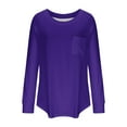 thumbnail image 4 of Women Long Sleeve Tops 2025 Fall Fashion Casual Crew Neck Pullover Shirt Loose Comfy Solid Color Tops with Pockets Purple L, 4 of 5