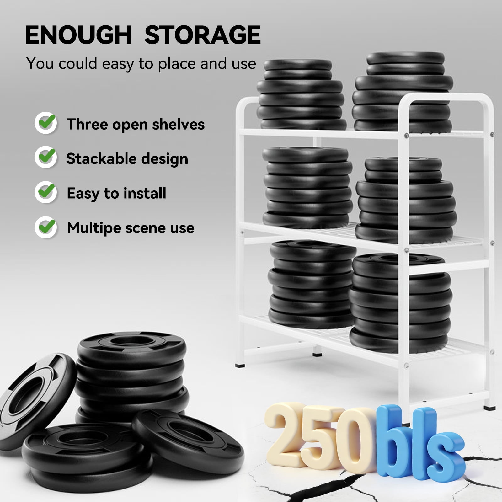 SUFAUY 3-Tier Metal Storage Rack Shelving Unit, Load 250 lb, White