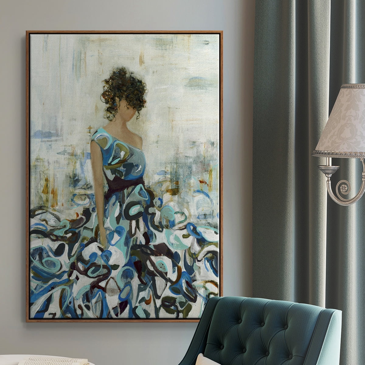 Fluid Beauty Framed Premium Gallery Wrapped Canvas - Ready to Hang - 25 x 37 - Walnut Floating Frame