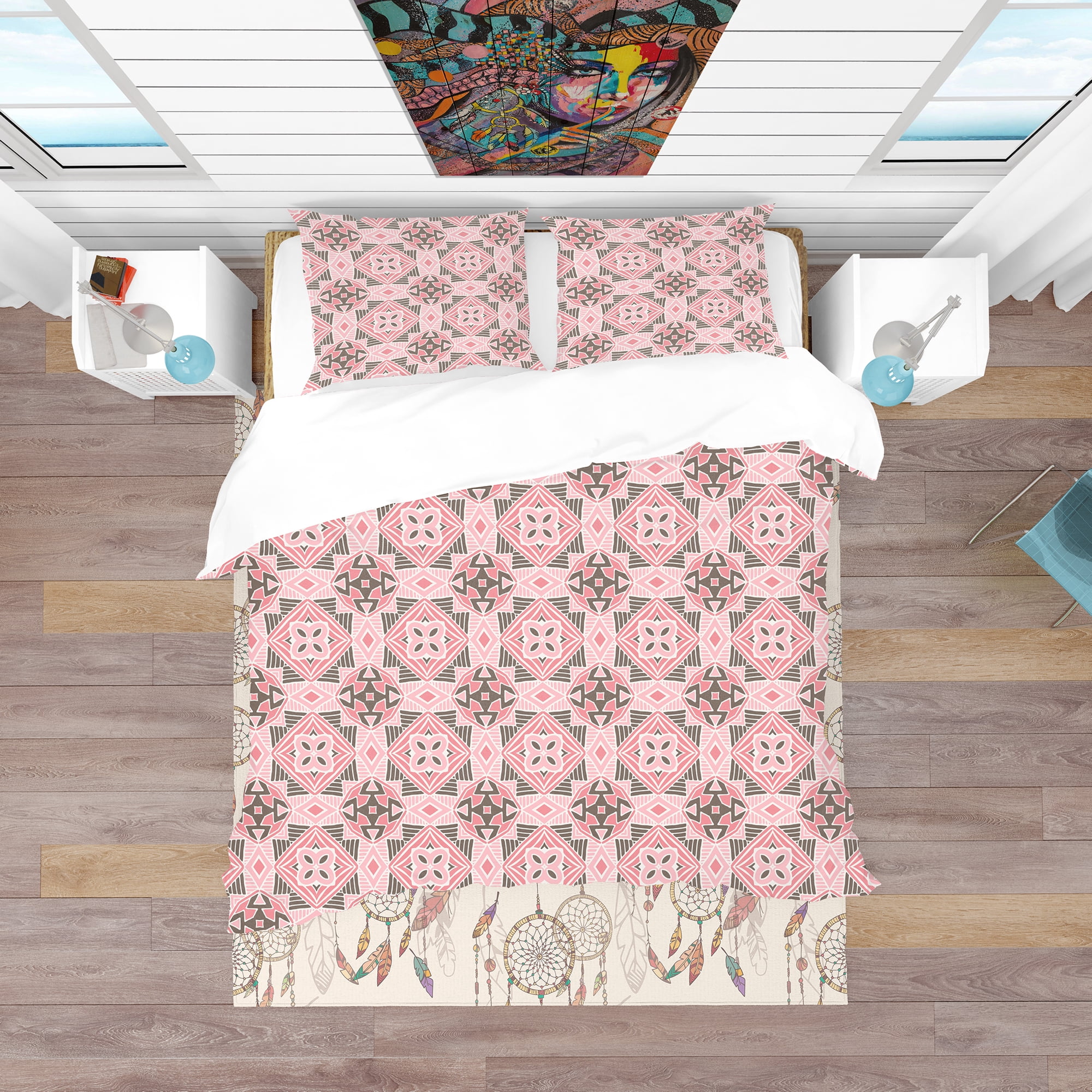 Designart 'Abstract Geometric Tiles Bohemian' Bohemian & Eclectic Duvet Cover Set