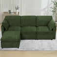 thumbnail image 3 of ACMEASE 84” Chenille 3 Seats Sofa W/Movable Ottoman, Modern Fabric L-Shaped Couch with Soft Backrest, Upholstered Sectional Sofa with Armrest Pillows for Living Room, Office, Green, 3 of 7