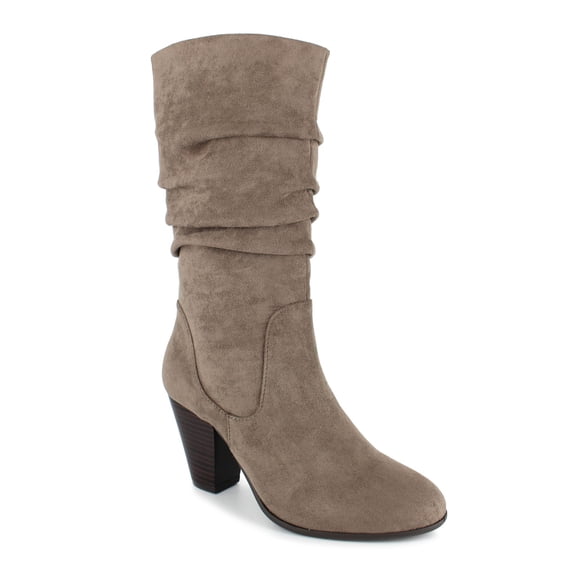 ESPRIT Womens Beige Cushioned Ruched Oliana Almond Toe Flare Heeled Boots 7.5 M