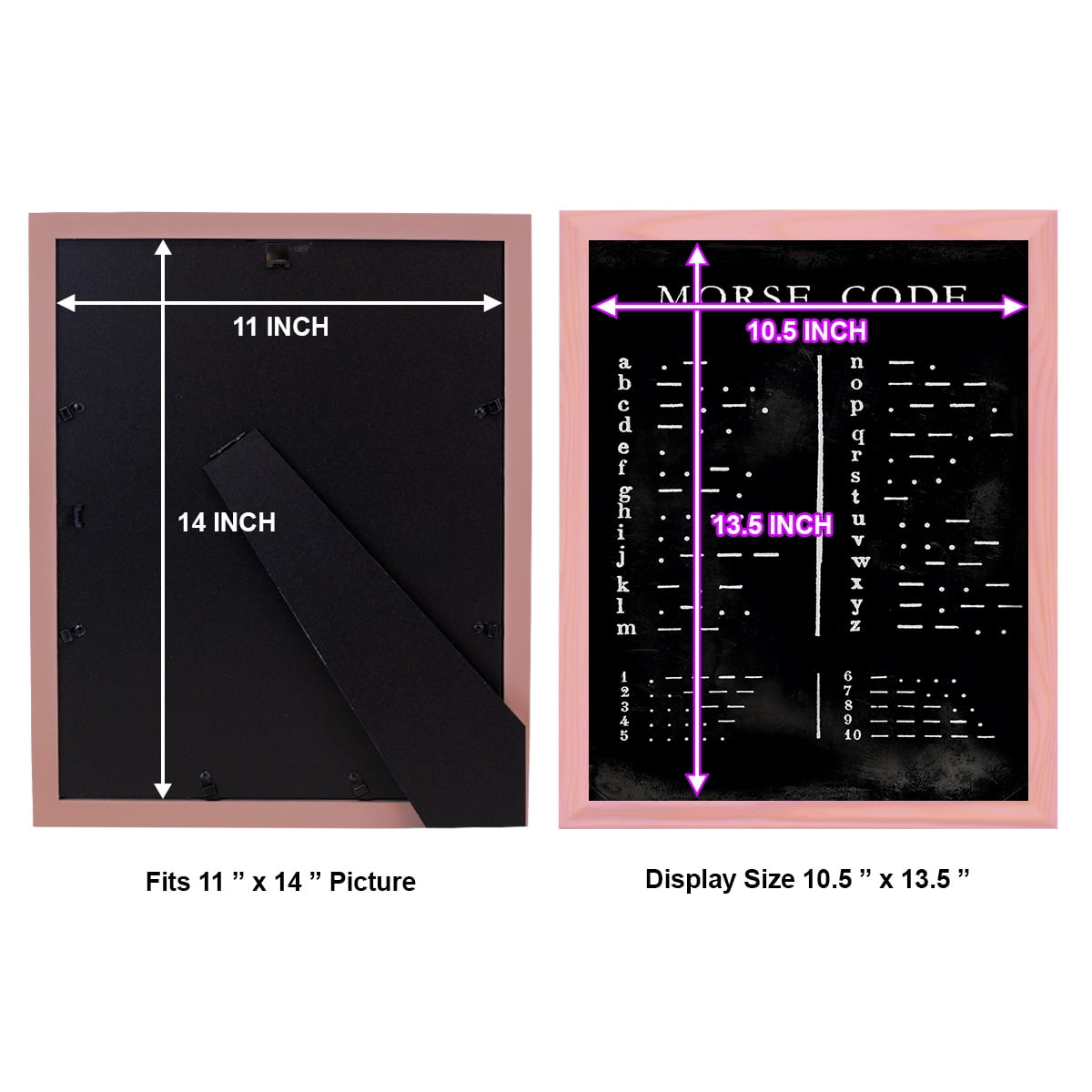 Morse Code Chart - Framed Print w/glass - Sunset Pink