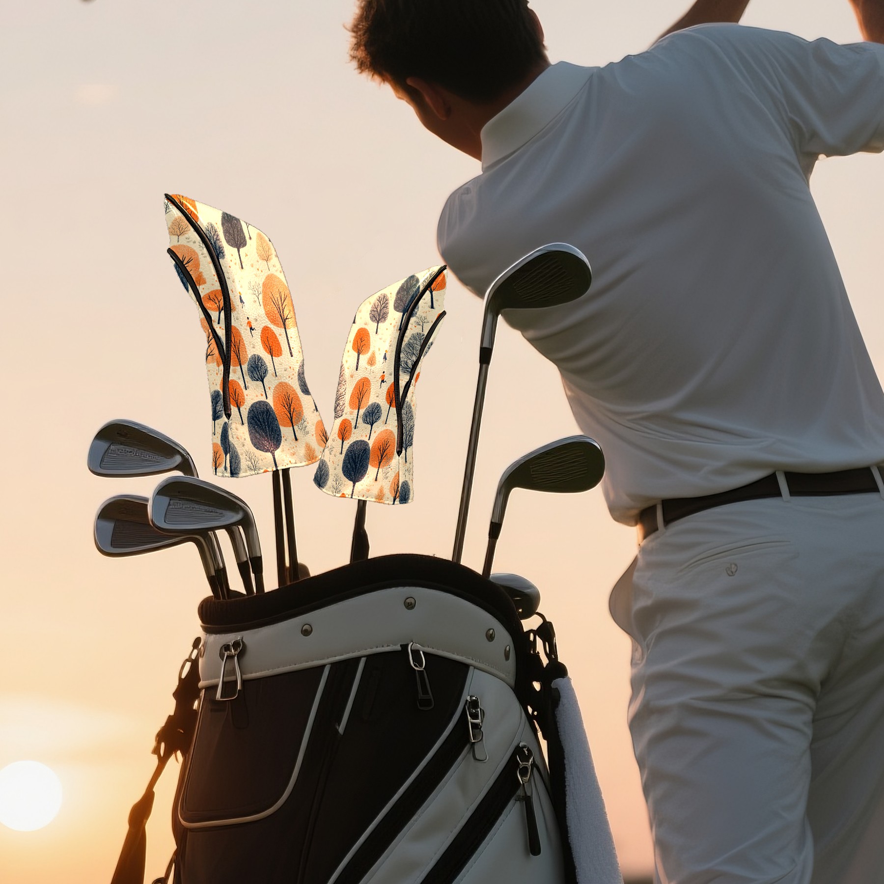 Golf Club Covers PU Leather Waterproof Head Covers for Fairway Woods Hybrids Trees Shrubs