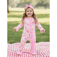 thumbnail image 4 of Gzhioc Baby Girl Birthday Romper Ruffles Cake Bow Print Long Sleeve Zip Up Jumpsuit Bow Headband, 4 of 9