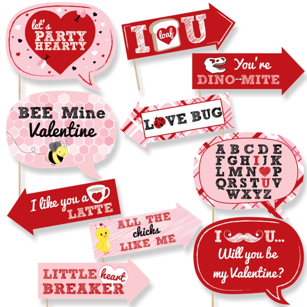 Big Dot of Happiness Funny Valentine's Day - Valentine's Day Photo Booth  Props Kit - 10 Piece 