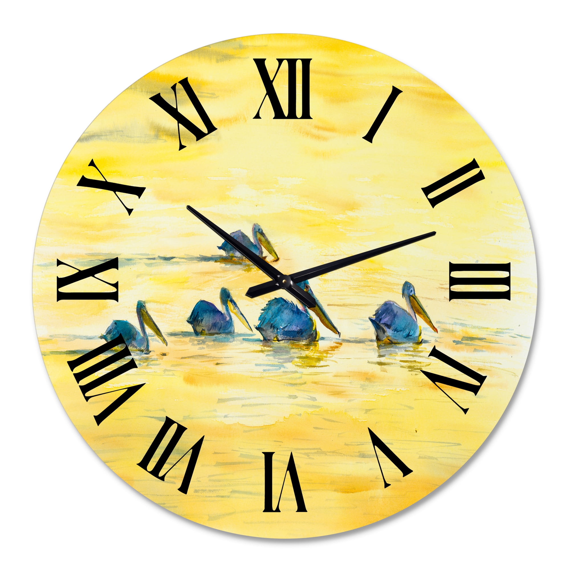 Designart 'Pelicans On The Yellow River' Farmhouse Wall Clock